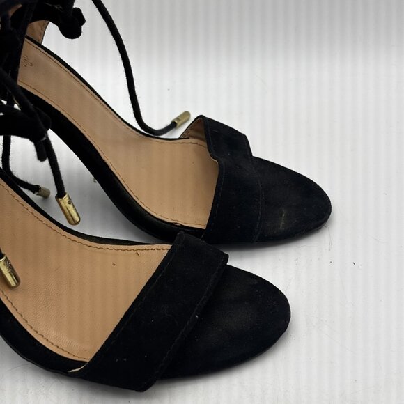 Charlotte Russe Sienna Black Lace Up Suede Heels Sandals Dress Evening Party 6 - Picture 2 of 8